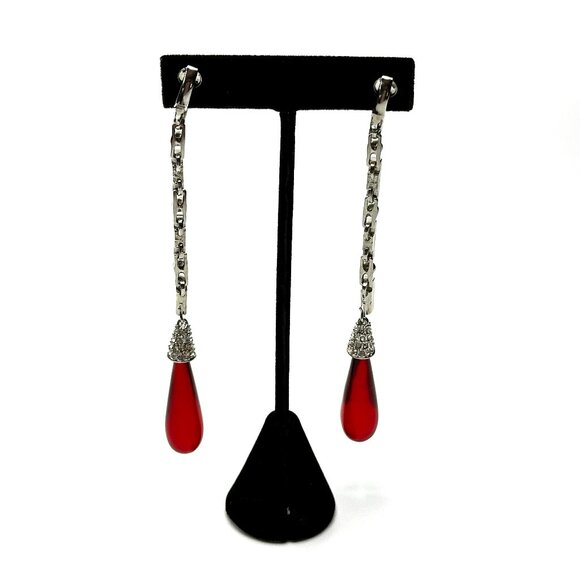 Vintage 1980s Kenneth Jay Lane Ruby Red Teardrop Earrings—Art Deco Revival — EUC - Picture 3 of 8
